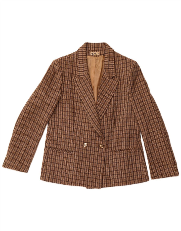 VINTAGE Womens Double Breasted Blazer Jacket IT 48 XL Brown Houndstooth