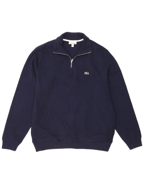 Lacoste Mens Zip Neck Jumper Sweater Size 6 XL Navy Blue Cotton