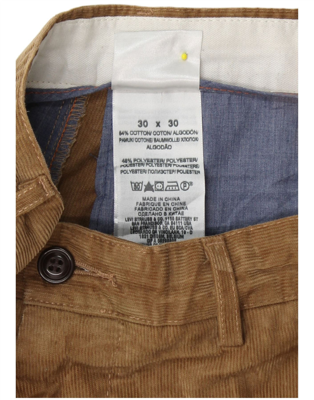 DOCKERS Muške ravne hlače od samta W30 L30 Bež pamuk