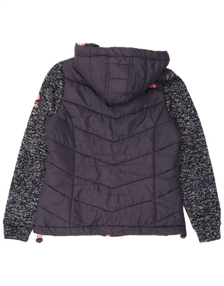 Superdry ženska podstavljena jakna s kapuljačom UK 12 Srednje tamnoplava s mrljama