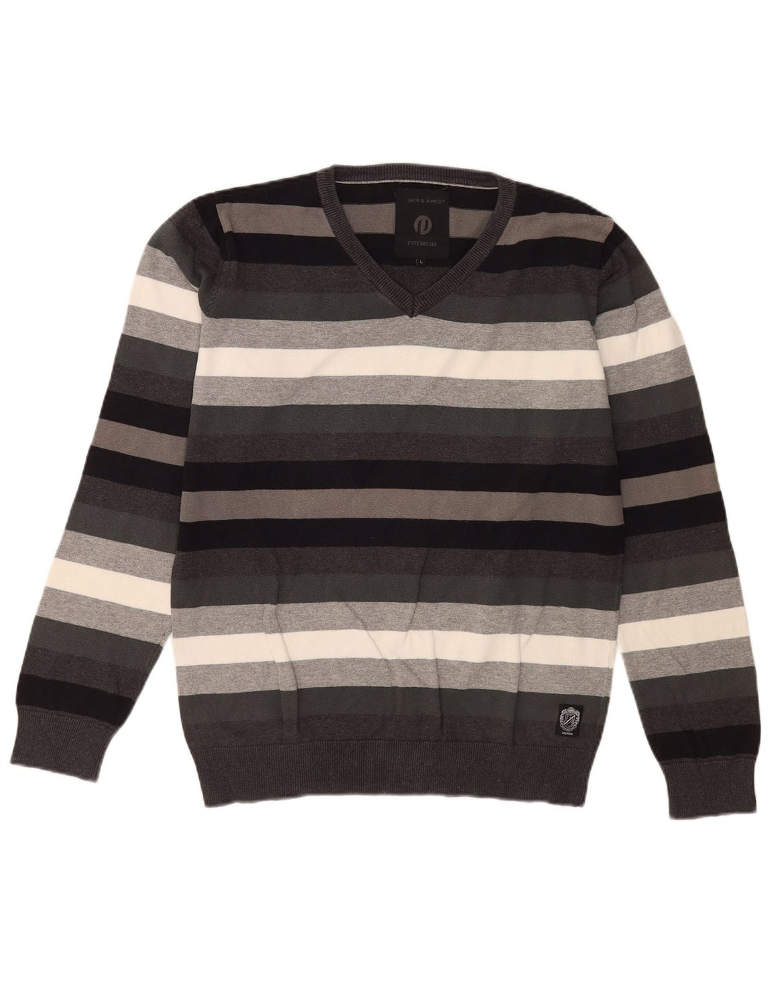 Jack & Jones muški džemper s V-izrezom na velike sive pruge