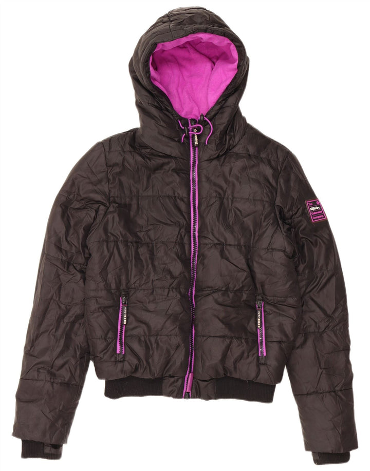 Superdry ženska podstavljena jakna s kapuljačom UK 40 veliki crni poliester
