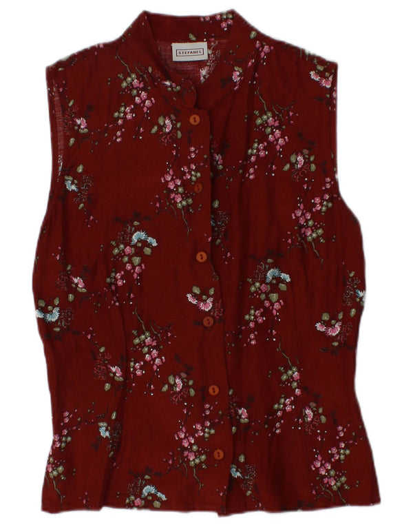 STEFANEL Ženska košulja bez rukava UK 12 Srednje tamnocrvena cvjetna svila