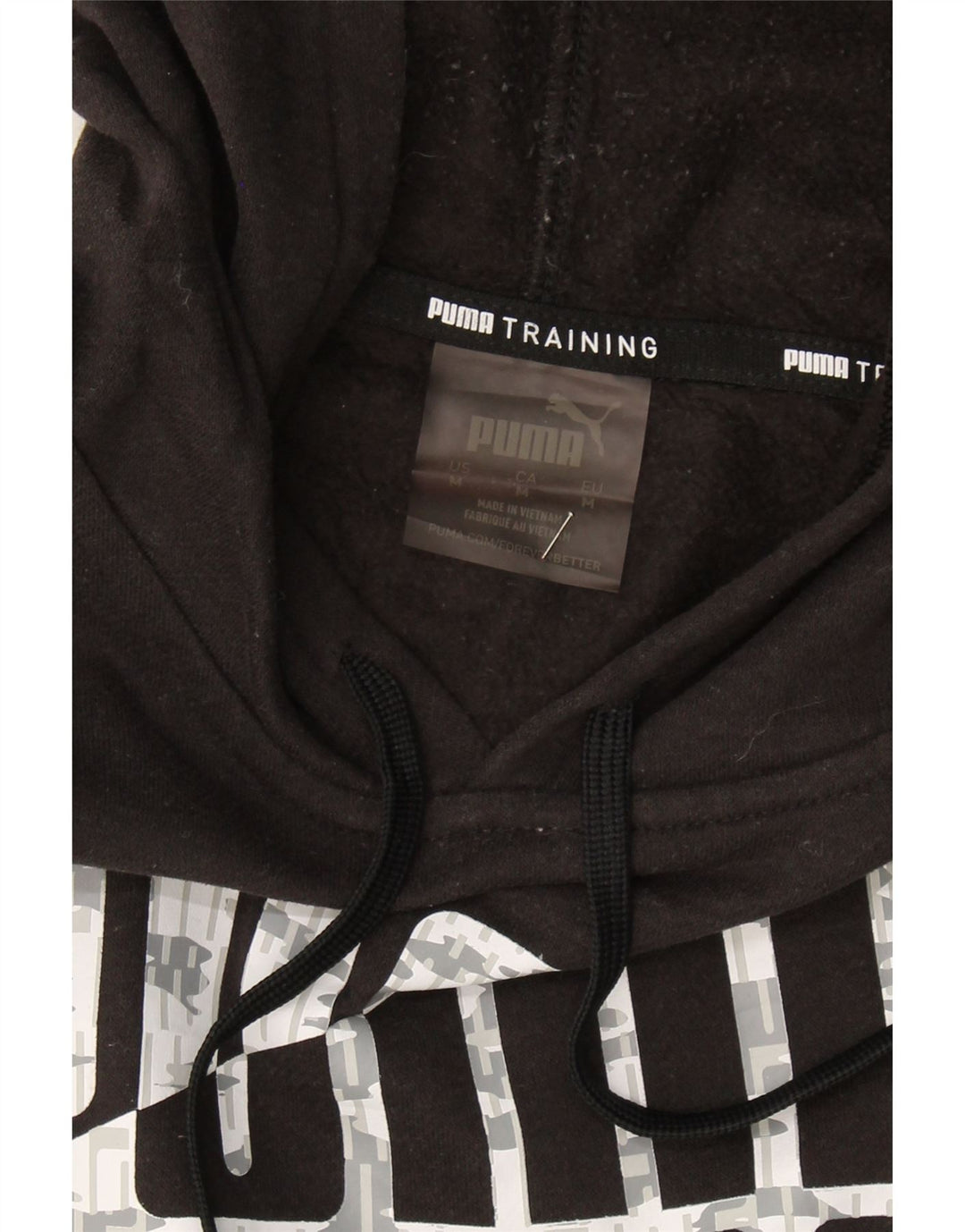 PUMA Mens Graphic Hoodie Jumper Medium Black Cotton Vintage Puma and Second-Hand Puma from Messina Hembry 