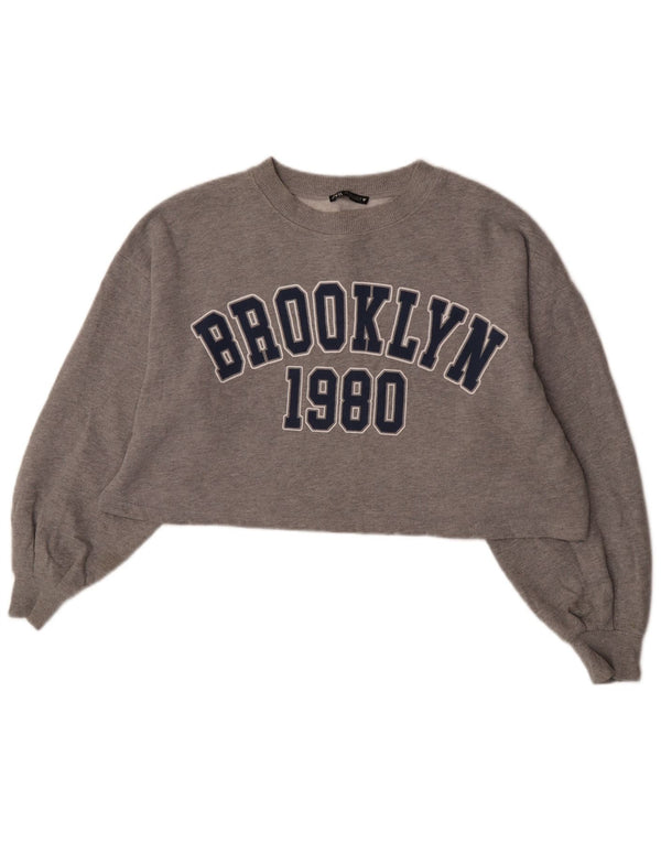 Zara Ženski Brooklyn Graphic Oversized Sweatshirt Jumper UK 10 Small Gray