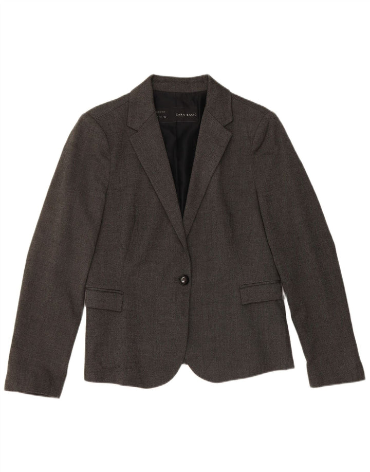 ZARA Womens 1 Button Blazer Jacket UK 14 Large Grey Polyester