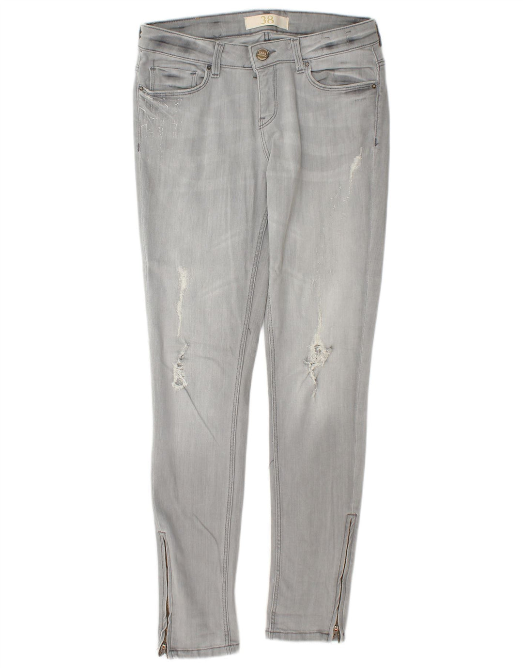 ZARA ženske uske traperice s oskudima EU 38 male W28 L30 sivi pamuk