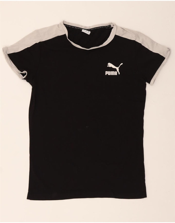 PUMA Mens T-Shirt Top Medium Black Colourblock Cotton Vintage Puma and Second-Hand Puma from Messina Hembry 