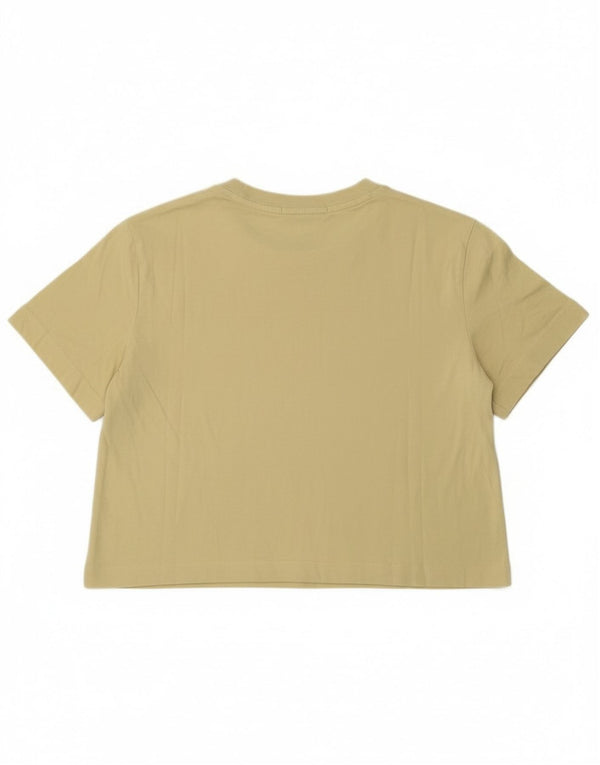 Calvin Klein Womens Crop Graphic T-Shirt Top UK 14 Large Yellow Cotton