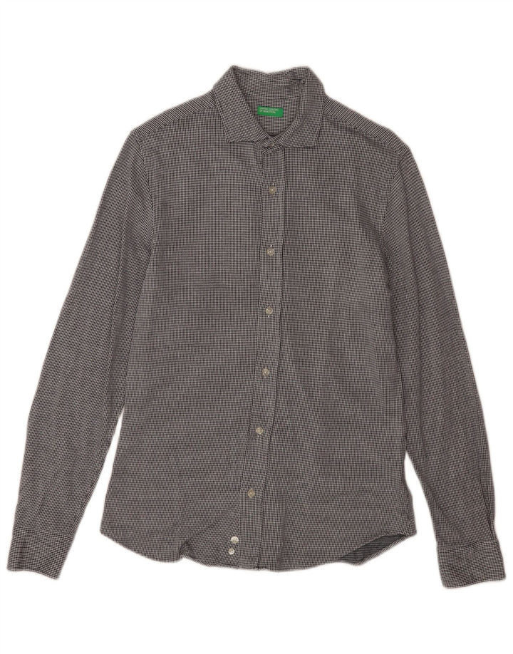 Benetton muška košulja Srednje siva pamuk s ptičijim zubima