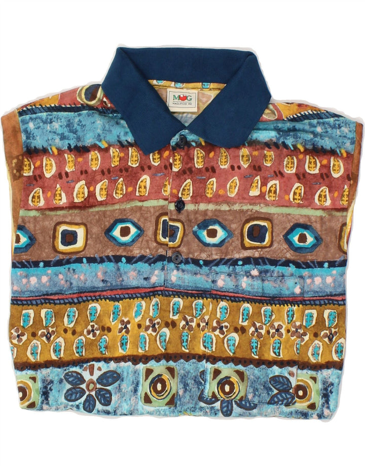 VINTAGE Mens Polo Shirt Small Multicoloured Fair Isle Polyester Vintage Vintage and Second-Hand Vintage from Messina Hembry 