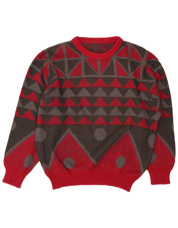 VINTAGE muški pulover s okruglim izrezom slobodnog kroja IT 46 mali crveni geometrijski