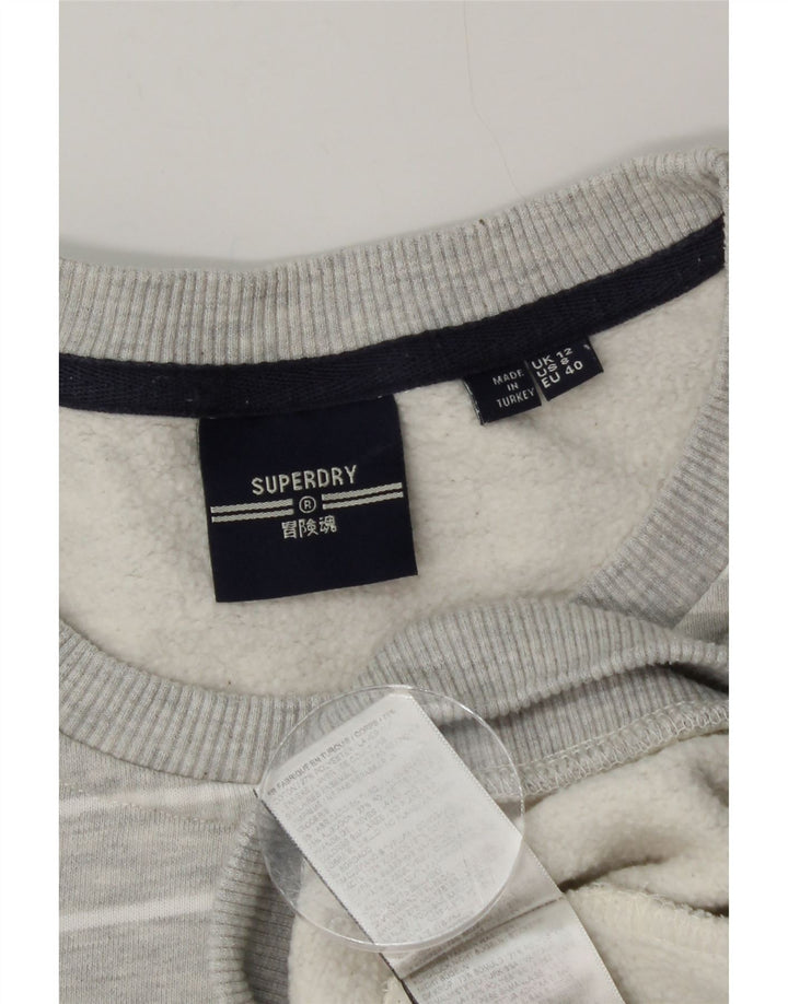 Superdry ženski džemper s grafičkim motivima UK 12 Srednje sivi prugasti pamuk