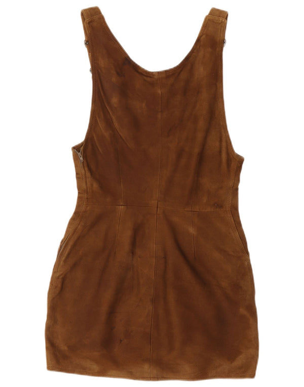 Scout Womens Sleeveless Suede Dungaree Dress IT 42 Medium Brown Leather