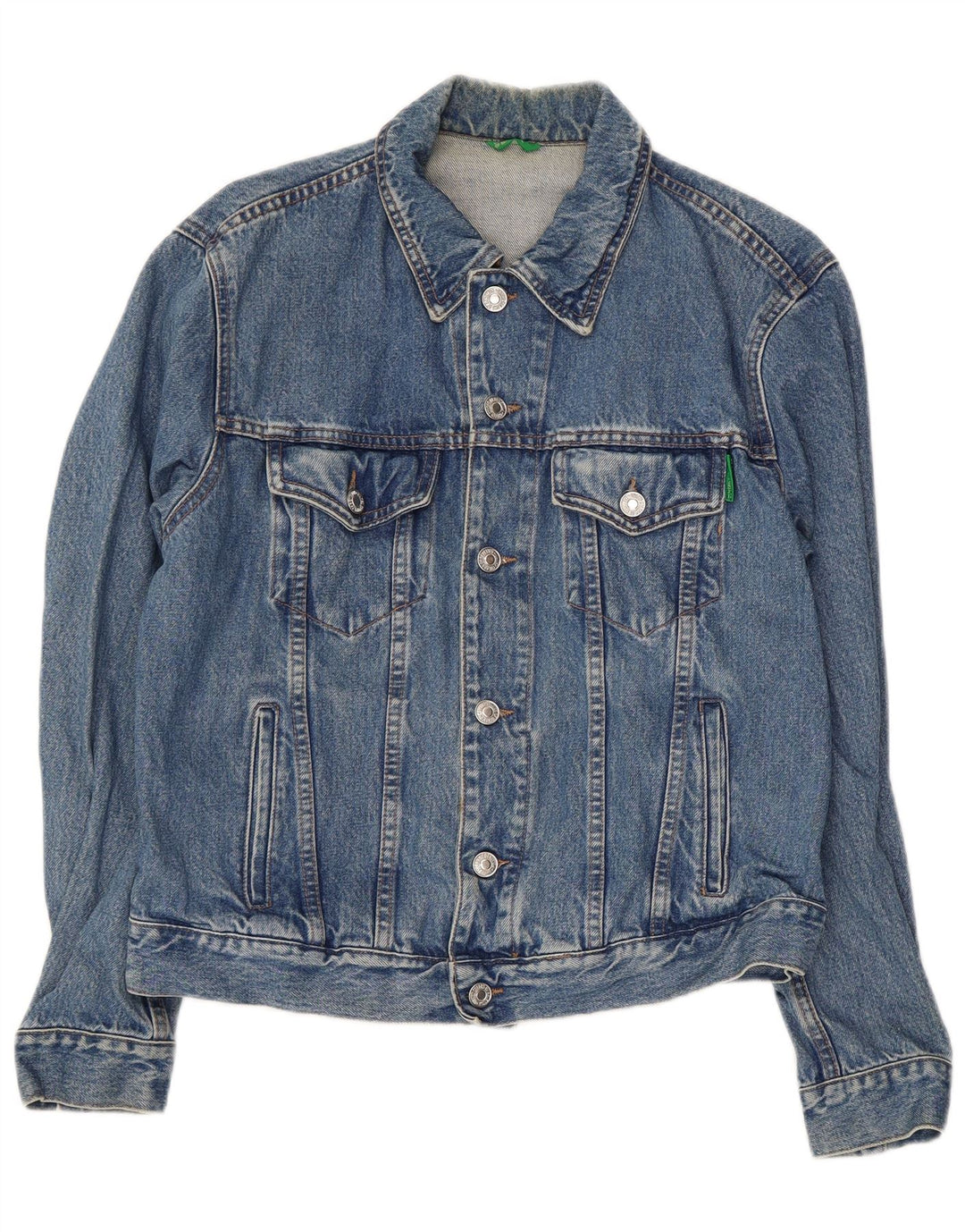BENETTON Mens Denim Jacket UK 36 Small Blue Cotton