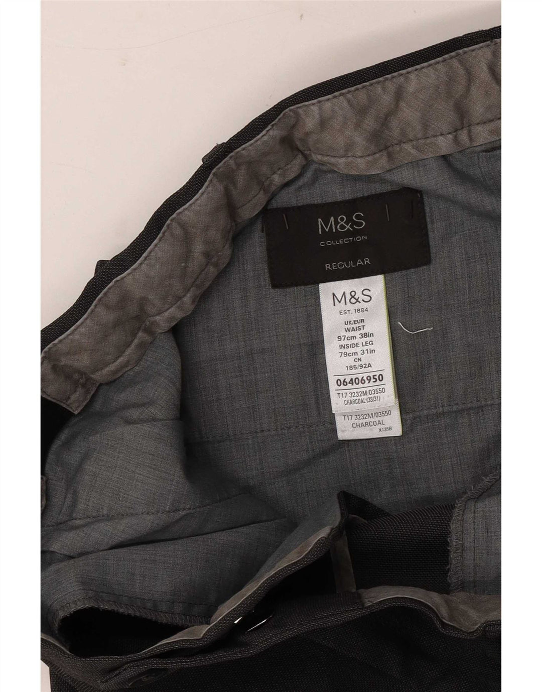 Marks & Spencer muške ravne uobičajene hlače W38 L31 sivi poliester