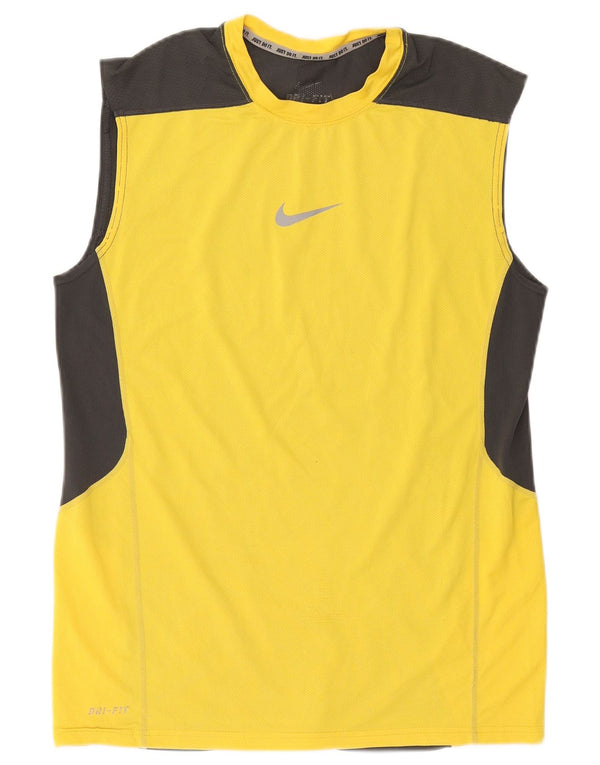 Nike Dri Fit Vest Top Small Yellow Colourblock Poliester