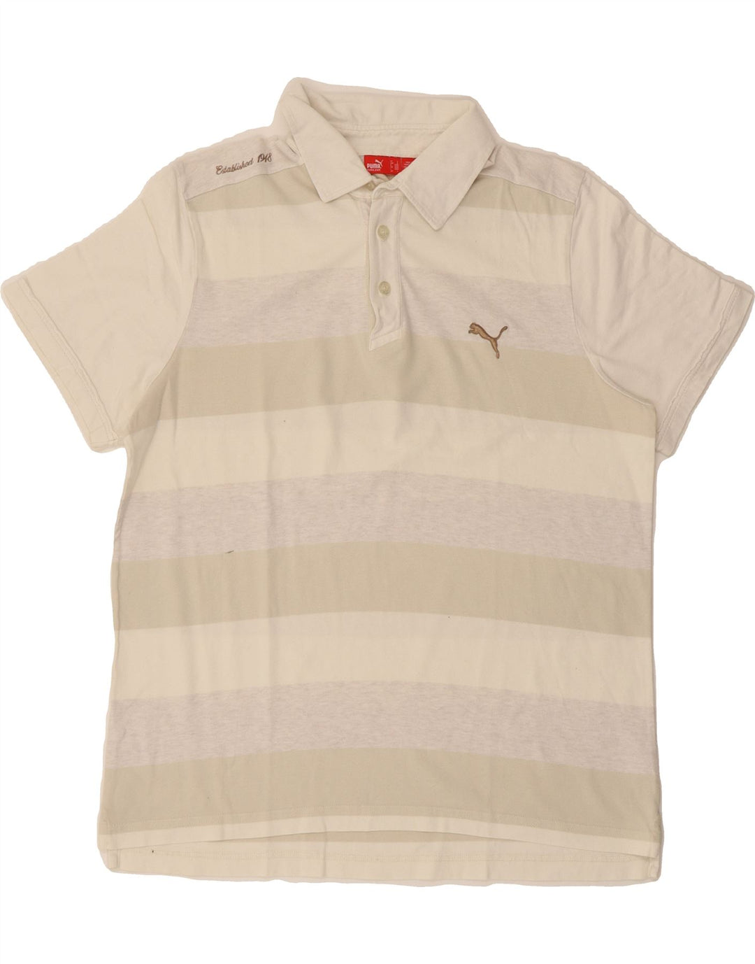 PUMA Mens Polo Shirt Large Beige Striped Cotton Vintage Puma and Second-Hand Puma from Messina Hembry 