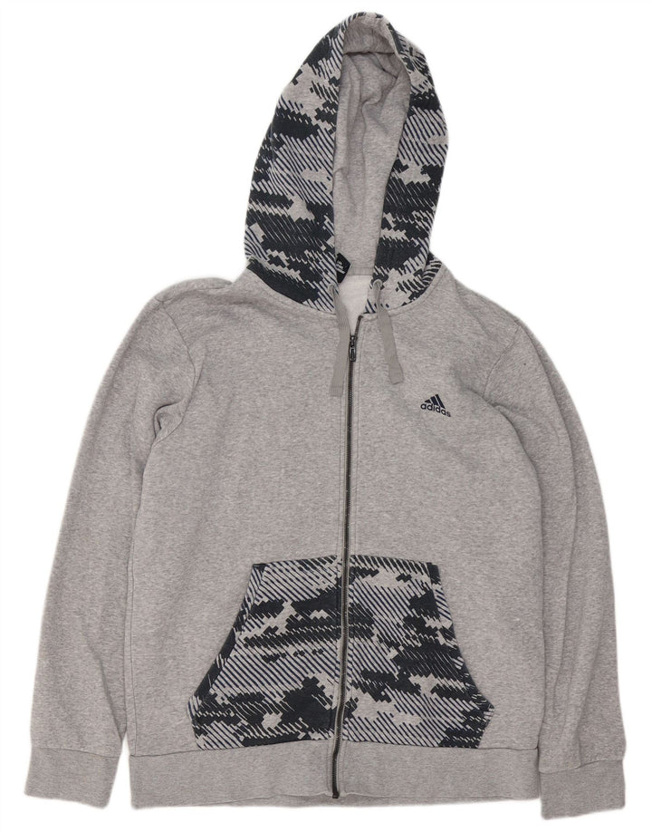 Adidas muški pulover s kapuljačom na patentni zatvarač veliki sivi geometrijski