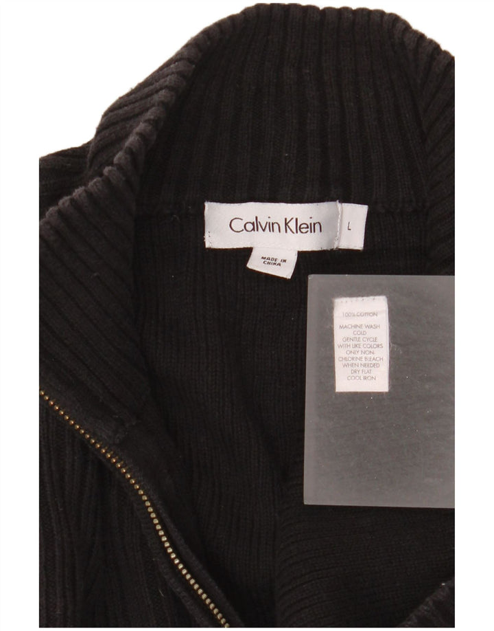Veliki crni pamučni muški džemper s izrezom i patentnim zatvaračem Calvin Klein