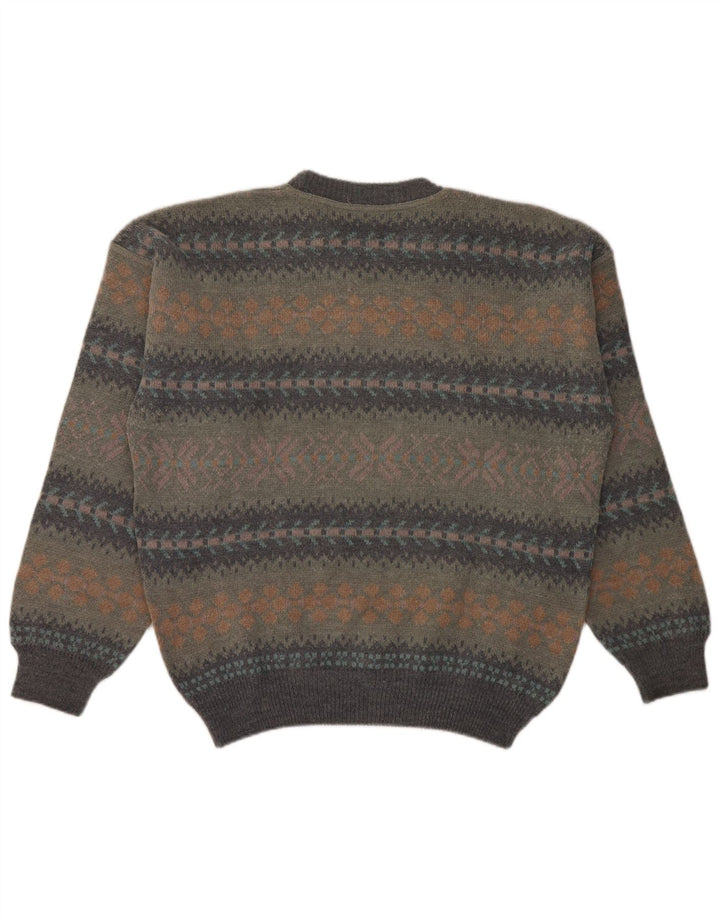 Vintage muški džemper s okruglim izrezom, veliki sivi vuneni vuneni vuneni stil