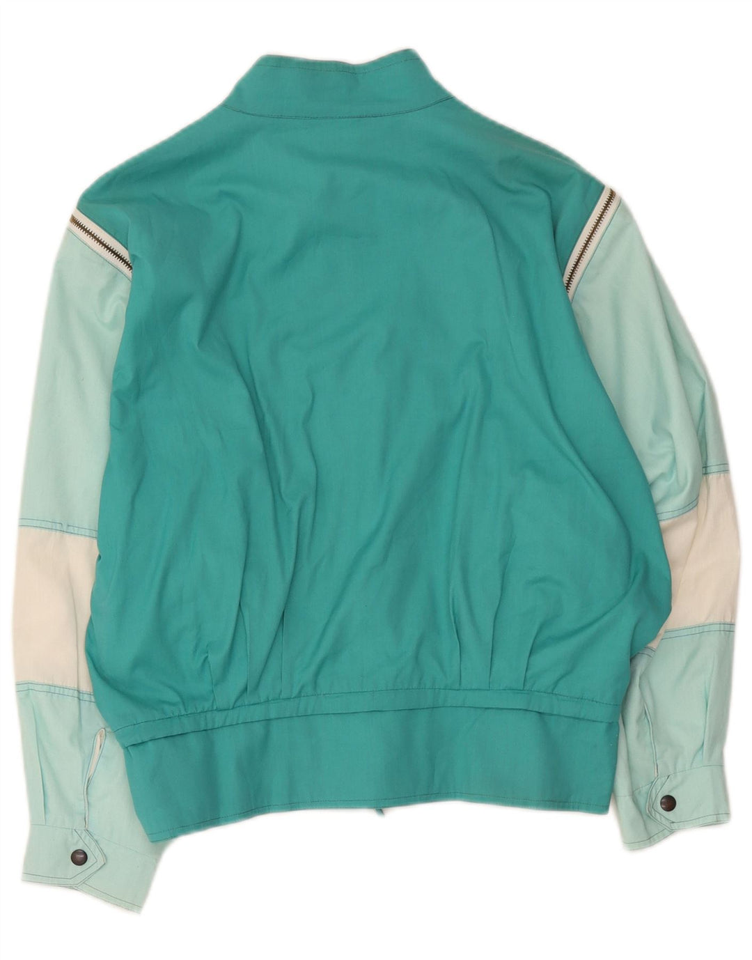 Vintage ženska bomber jakna UK 12 Srednje tirkizni poliester u boji