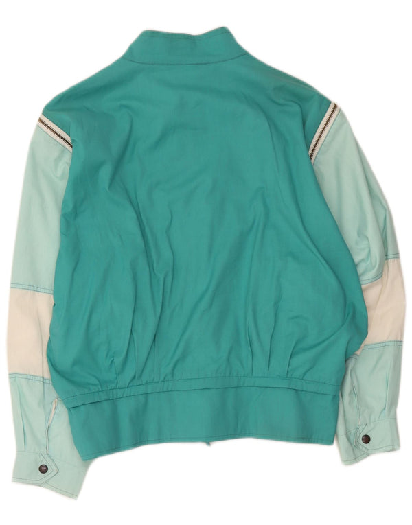 Vintage ženska bomber jakna UK 12 Srednje tirkizni poliester u boji