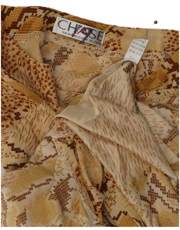 VINTAGE ženska majica dugih rukava UK 18 XL bež pamuk s životinjskim printom