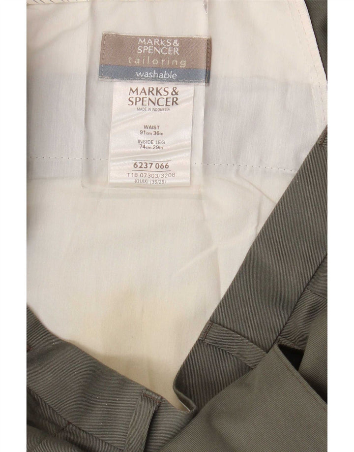 Marks & Spencer Mens Straight Suit Trousers W36 L29 Khaki Polyester