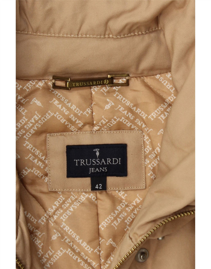 TRUSSARDI JEANS Womens Padded Coat IT 42 Medium Beige Cotton