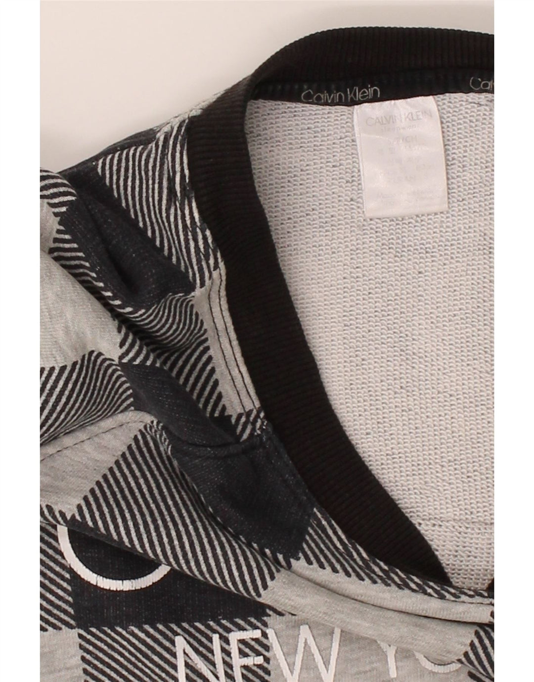 CALVIN KLEIN Mens Graphic Sweatshirt Jumper Small Grey Check Vintage Calvin Klein and Second-Hand Calvin Klein from Messina Hembry 