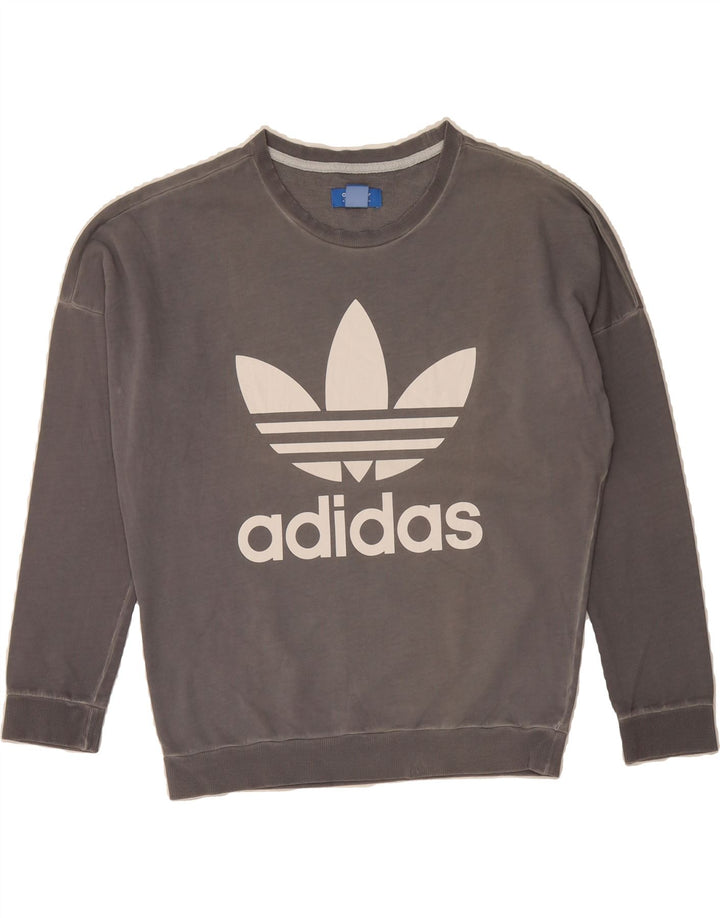 ADIDAS Womens Graphic Sweatshirt Jumper UK 12 Medium  Grey Cotton Vintage Adidas and Second-Hand Adidas from Messina Hembry 
