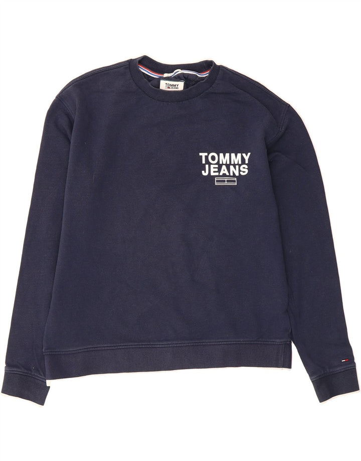 TOMMY HILFIGER Mens Graphic Relaxed Fit Sweatshirt Jumper Medium Navy Blue Vintage Tommy Hilfiger and Second-Hand Tommy Hilfiger from Messina Hembry 