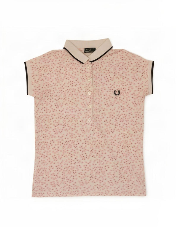 Fred Perry ženska skraćena polo majica UK 10 Mala bijela cvjetna pamuk