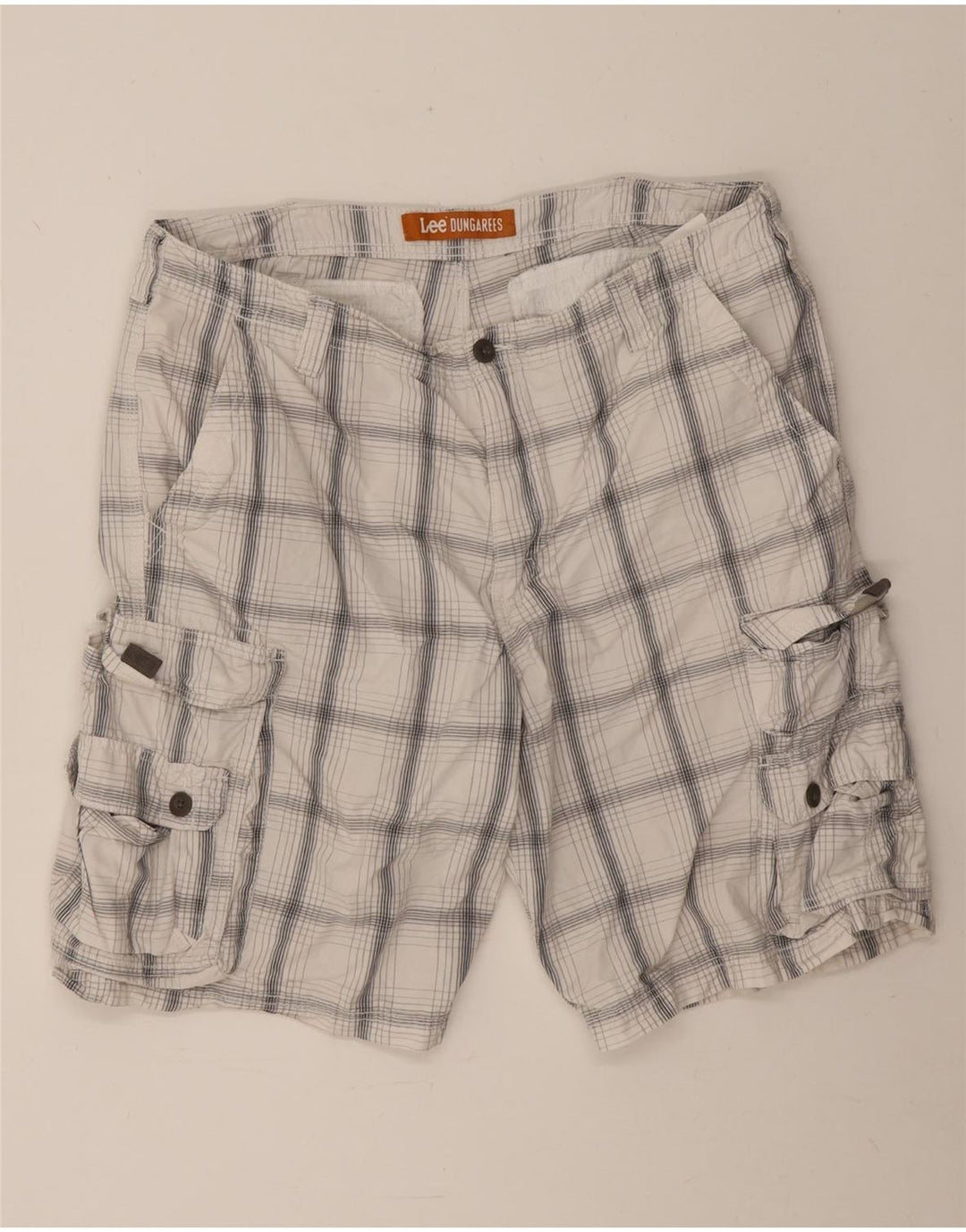 Lee Mens Dungarees Cargo kratke hlače W38 XL bijeli karirani pamuk