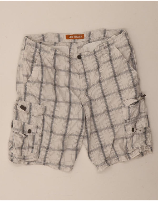 Lee Mens Dungarees Cargo kratke hlače W38 XL bijeli karirani pamuk