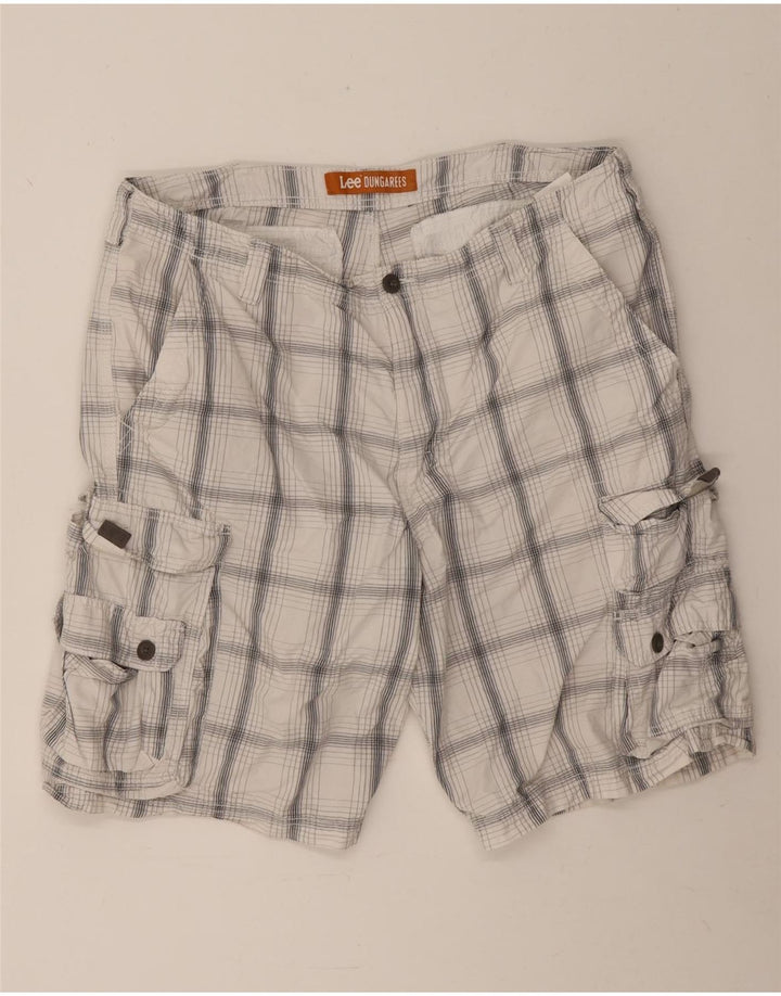 Lee Mens Dungarees Cargo kratke hlače W38 XL bijeli karirani pamuk