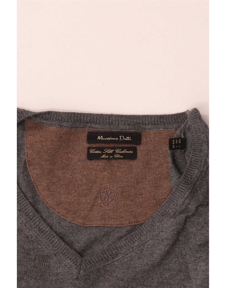 Massimo Dutti, muški pulover s V-izrezom, veliki sivi pamučni klasik