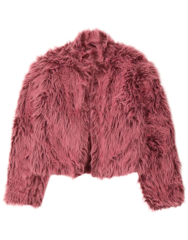 Vintage ženska bolero jakna od umjetnog krzna UK 14 Veliki ružičasti modacryl