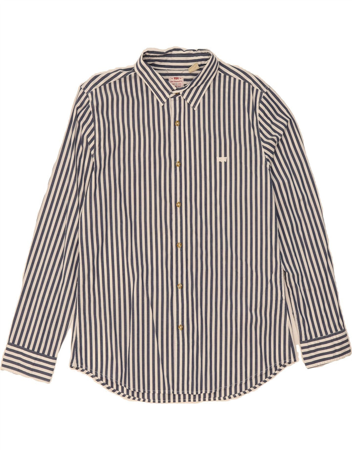 LEVI'S Mens Slim Fit Shirt Large Blue Striped Cotton Vintage Levi's and Second-Hand Levi's from Messina Hembry 
