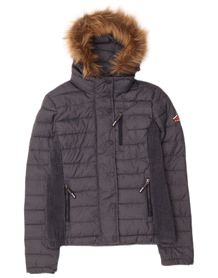 Superdry ženska podstavljena jakna s kapuljačom UK 12 srednje tamnoplavi poliester