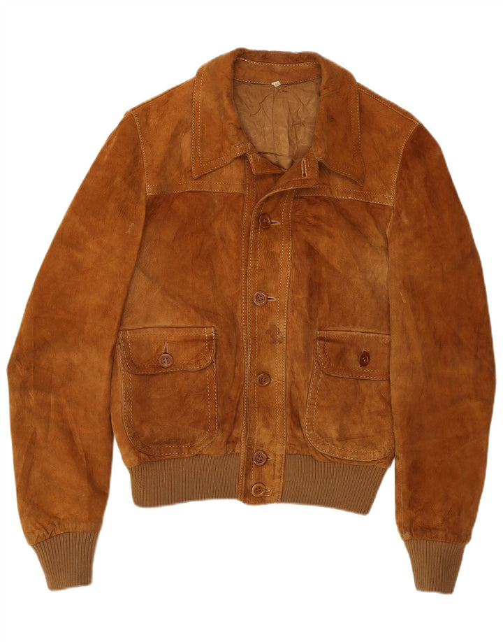 Vintage ženska bomber jakna od brušene kože IT 50 velika smeđa koža