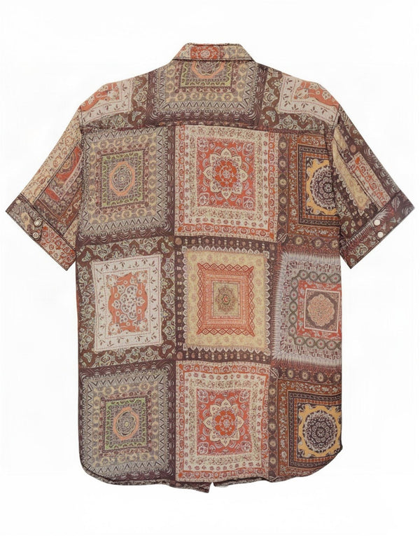 Vintage Mens Short Sleeve Shirt Size 42 Large Multicoloured Patchwork