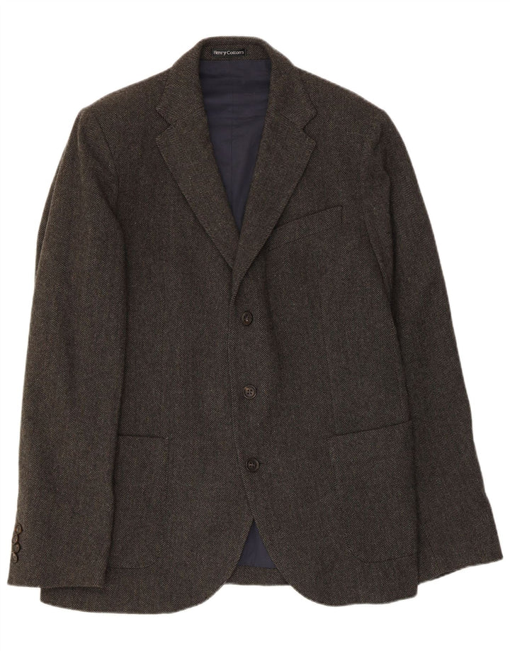 HENRY COTTONS Mens 3 Button Blazer Jacket IT 50 Large Grey Herringbone