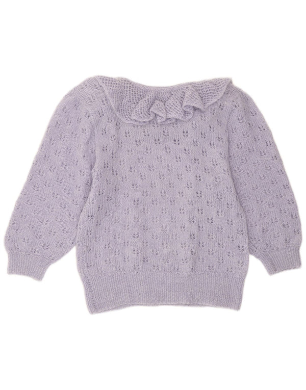 Vintage ženski džemper s veznim izrezom s volanima UK 12 Srednje ljubičasta