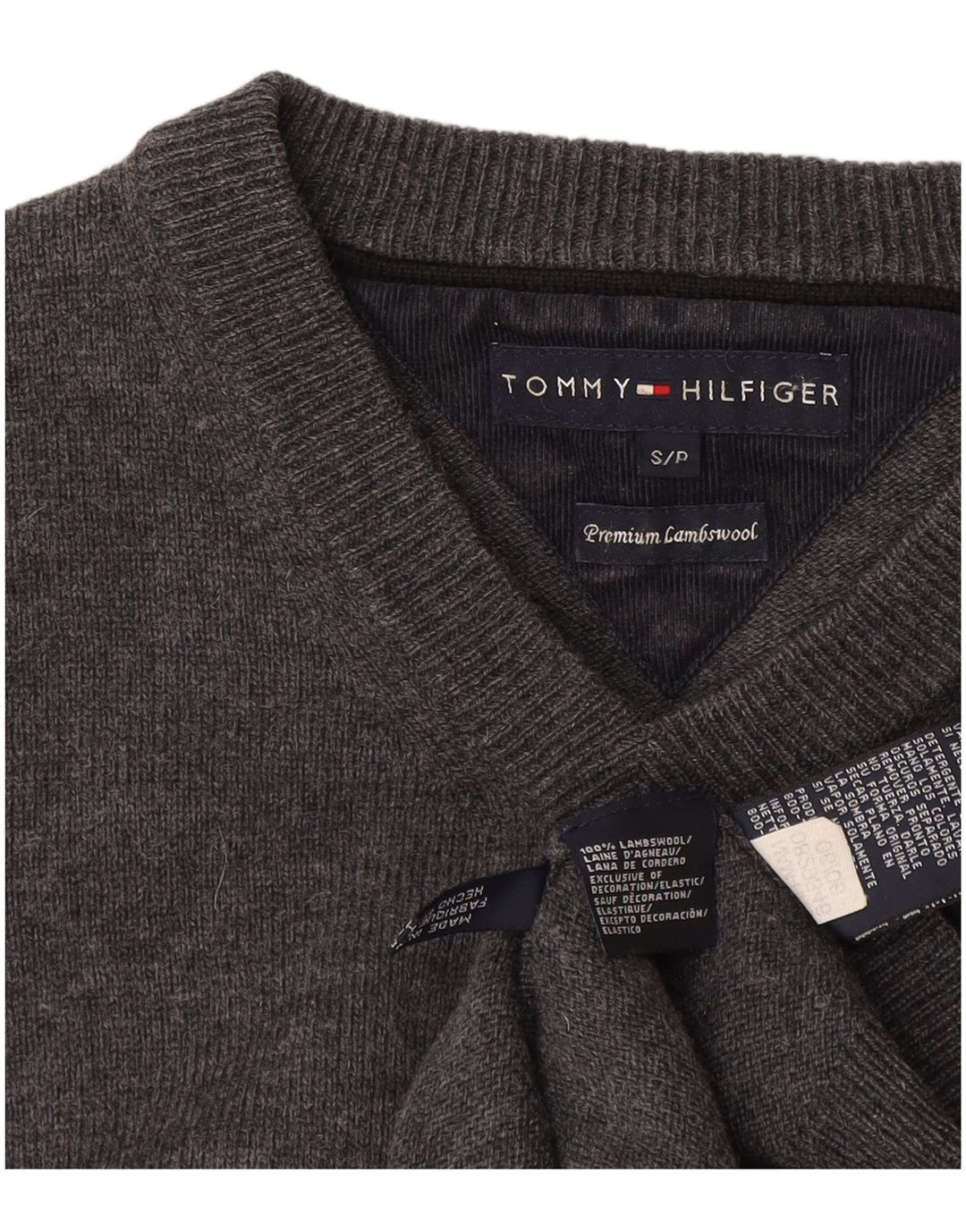 Tommy Hilfiger muški džemper s V-izrezom mali sivi od janjeće vune