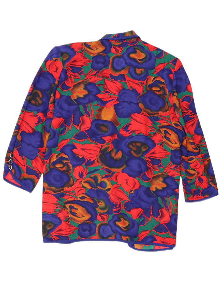 Vintage ženski sako sa 4 gumba UK 20 2XL plavi cvjetni poliester