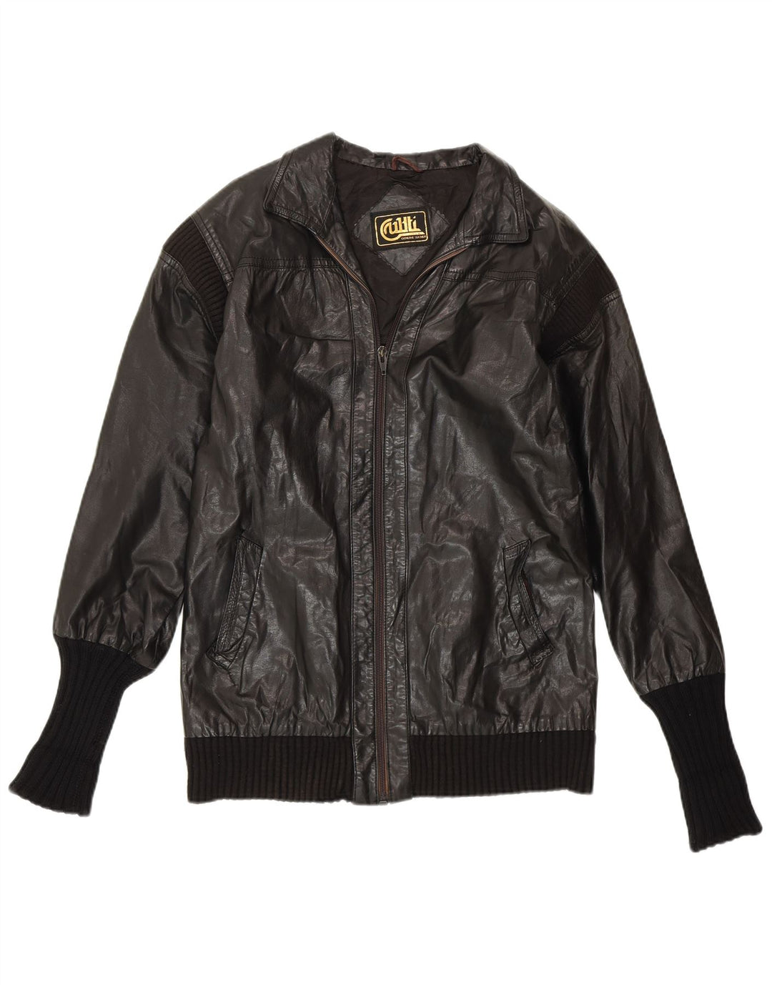 VINTAGE ženska kožna jakna UK 14 Srednja crna koža