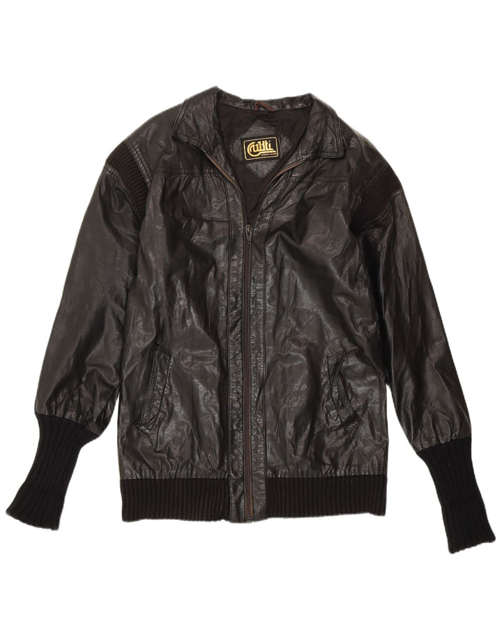 VINTAGE ženska kožna jakna UK 14 Srednja crna koža