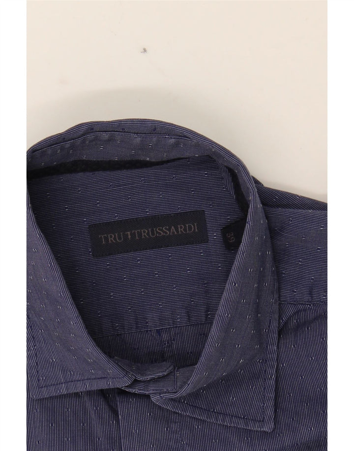 TRUSSARDI Mens Shirt Size 39 Medium Navy Blue Pinstripe Cotton Vintage Trussardi and Second-Hand Trussardi from Messina Hembry 